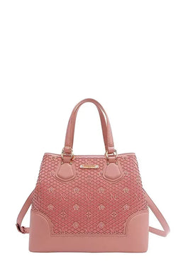 Monogram Pattern Handbag with Rhinestones Decor - DAVERRI FASHIONS