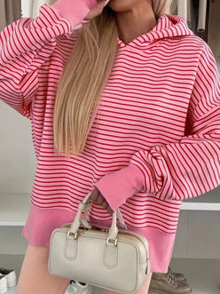 Striped Oversized Hoodie with Kangaroo Pocket - DAVERRI FASHIONS