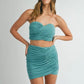 MABLE Ruched Tube Crop Top and Skirt Set Emerald Green L Outfit Sets
