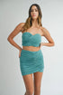 MABLE Ruched Tube Crop Top and Skirt Set Emerald Green L Outfit Sets