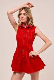 SO ME Button Down Sleeveless Collared Game Day Mini Dress | Mini Dresses Daverri Fashions