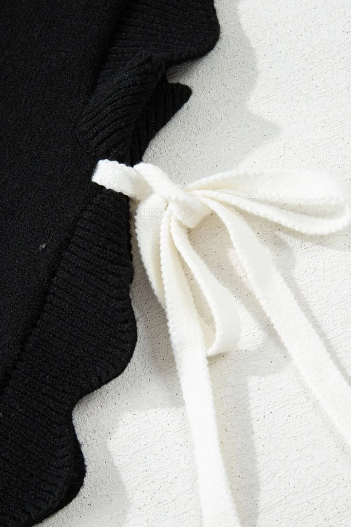 Bow Side Ties Scalloped Hem Cap Sleeve Sweater | Sweaters Daverri Fashions