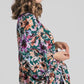 Umgee Full Size Floral V-Neck Tie Sleeve Blouse Plus Size Blouses