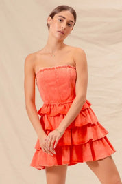 SO ME Strapless Ruffle Layered Game Day Cheer Up Dress | Mini Dresses Daverri Fashions