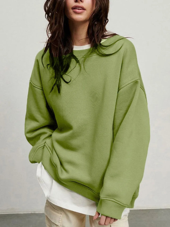 Matcha Green Round Neck Dropped Shoulder Long Sleeve Sweatshirt | Sweatshirts Daverri Fashions