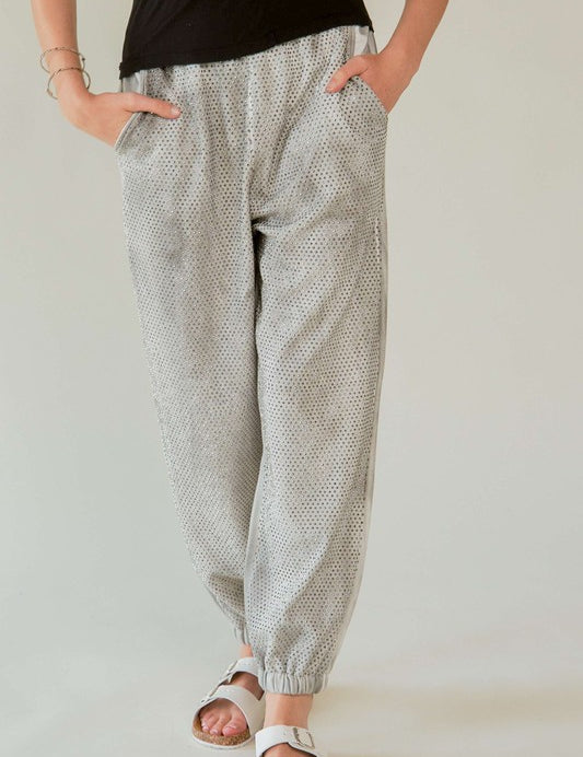 Davi & Dani Rhinestone Elastic Waist Joggers Light Gray Sweatpants