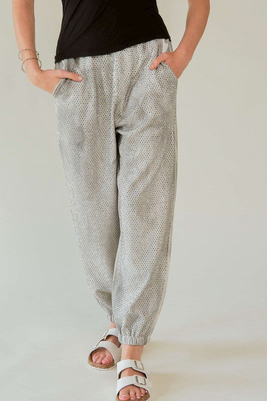 Davi & Dani Rhinestone Elastic Waist Joggers Light Gray Sweatpants