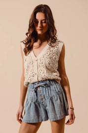 SO ME Flared Denim Shorts with Elasticized Waist | Denim Shorts Daverri Fashions