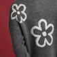 Umgee Round Neck Sweater with Pink Floral Accents - DAVERRI FASHIONS