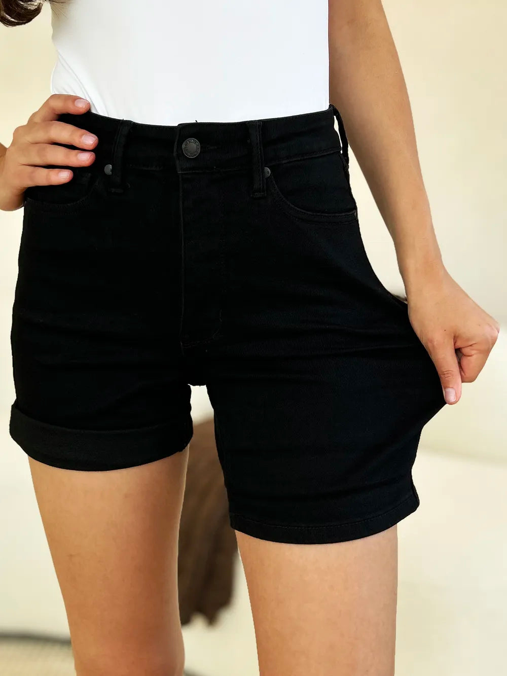 Judy Blue Full Size High Waist Tummy Control Cuffed Denim Shorts Denim Shorts