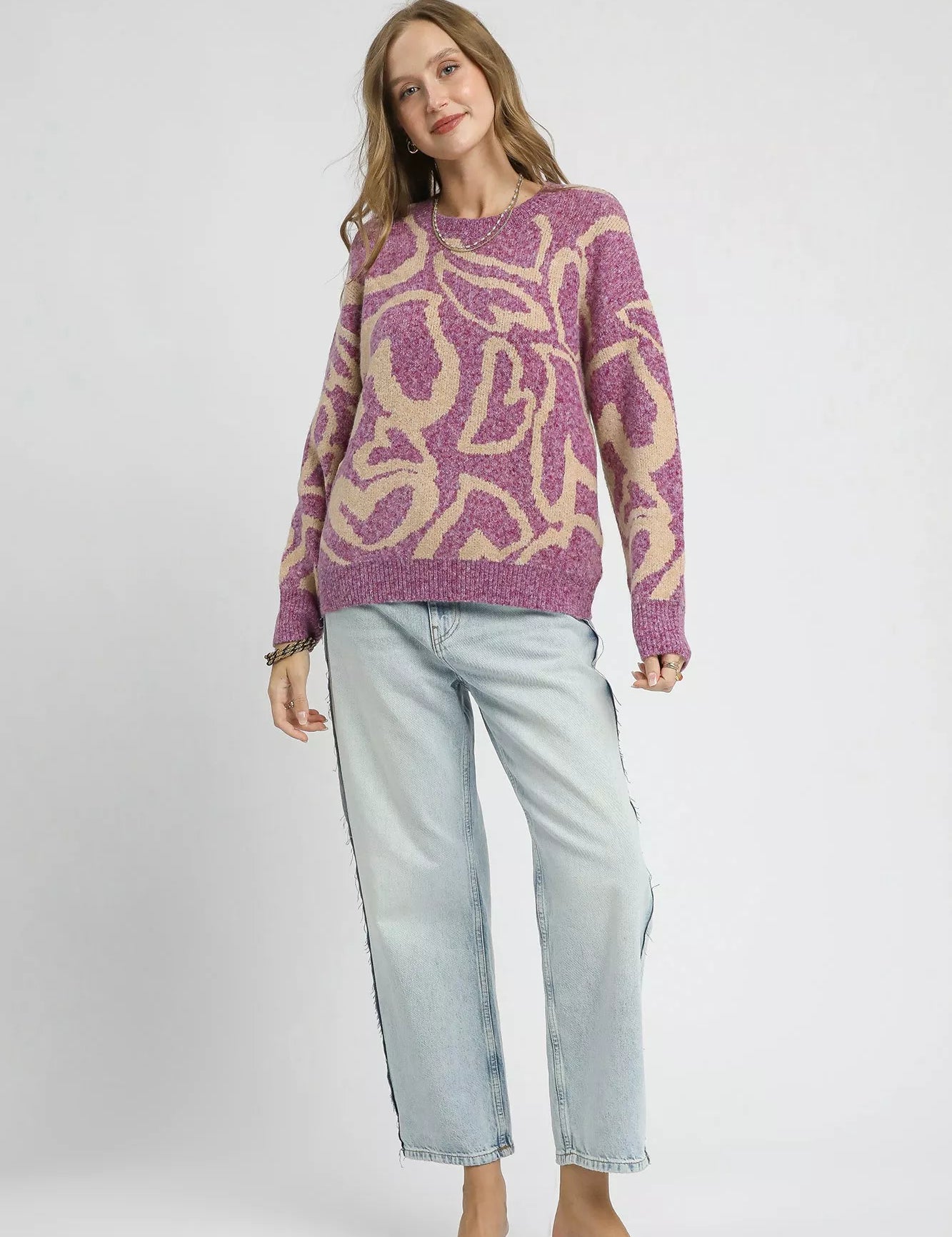 Umgee Ribbed Hem Contrast Dropped Shoulder Sweater | Sweaters Daverri Fashions