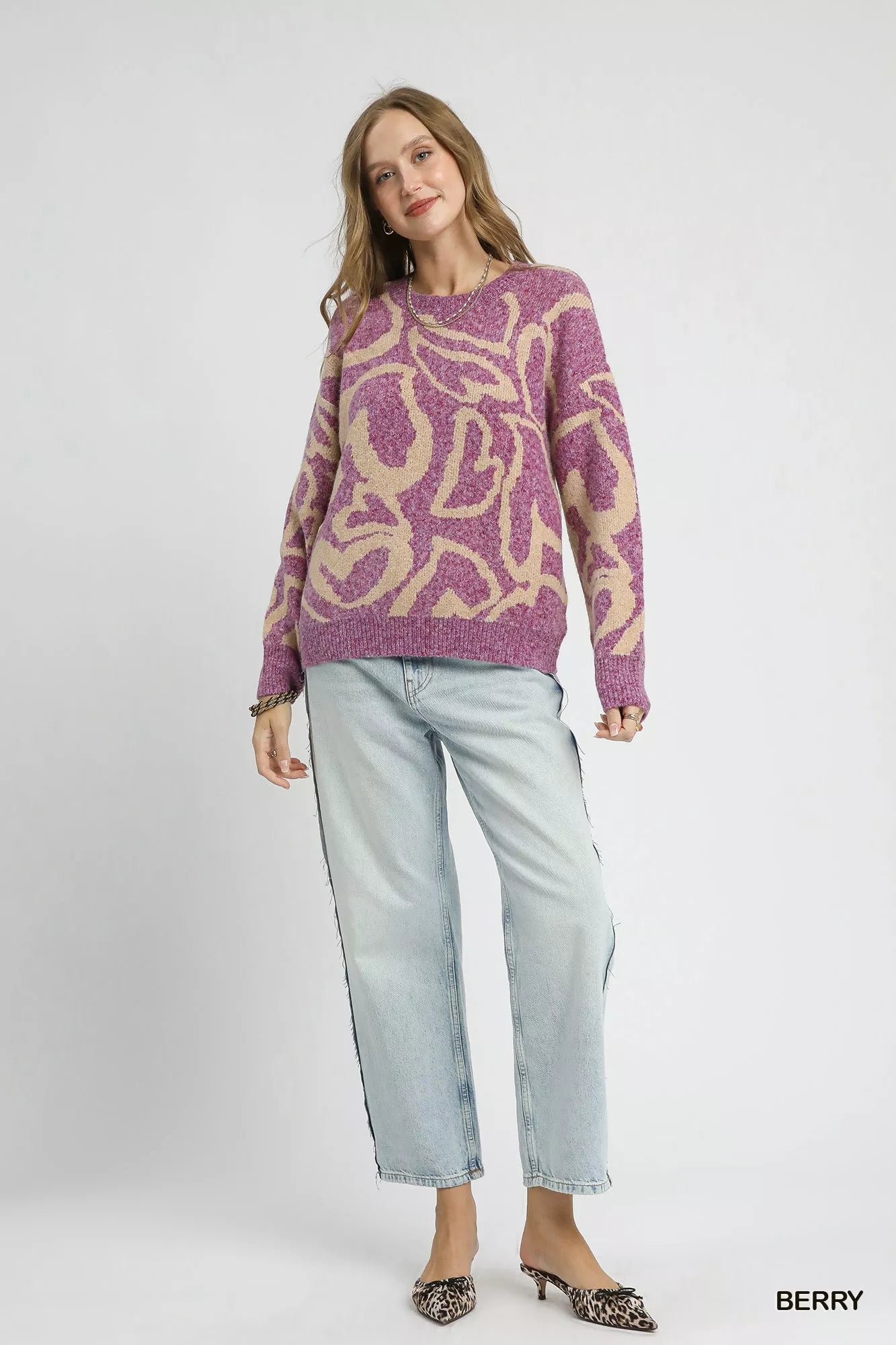 Umgee Ribbed Hem Contrast Dropped Shoulder Sweater | Sweaters Daverri Fashions