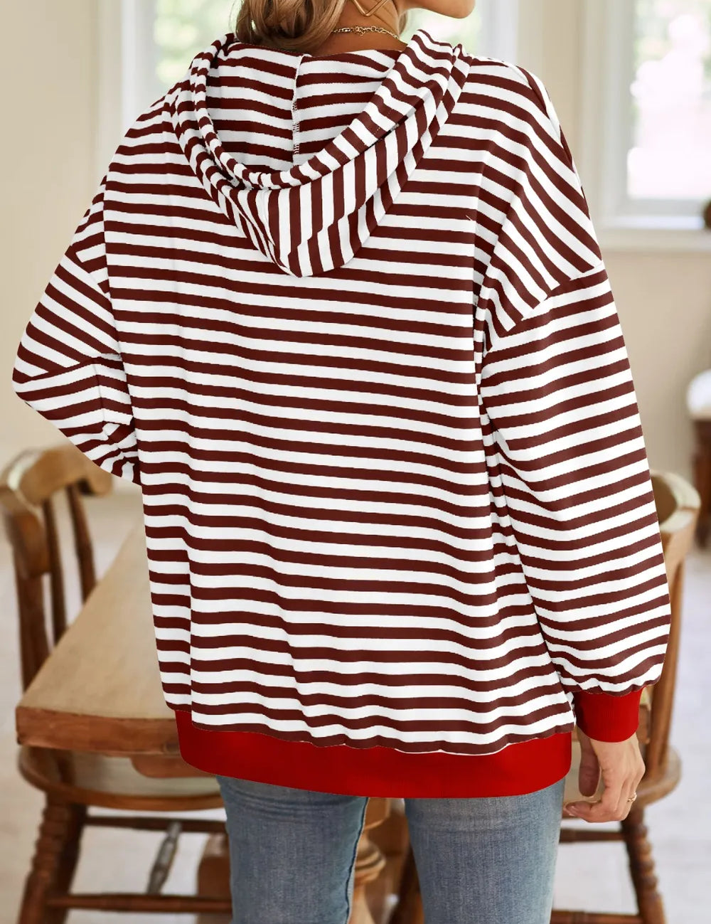 Lovelet Drawstring Striped Long Sleeve Hoodie | Hoodies Daverri Fashions