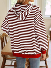 Lovelet Drawstring Striped Long Sleeve Hoodie | Hoodies Daverri Fashions