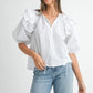 MABLE Stripe Ruffle Shoulder Puff Sleeve Blouse