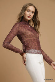 Umgee Nylon Lace Mesh Long Sleeve Top | Tops Daverri Fashions