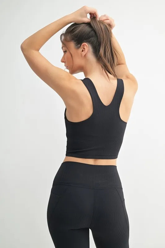 Square Neck Soft Ribbed Racerback Active Bra