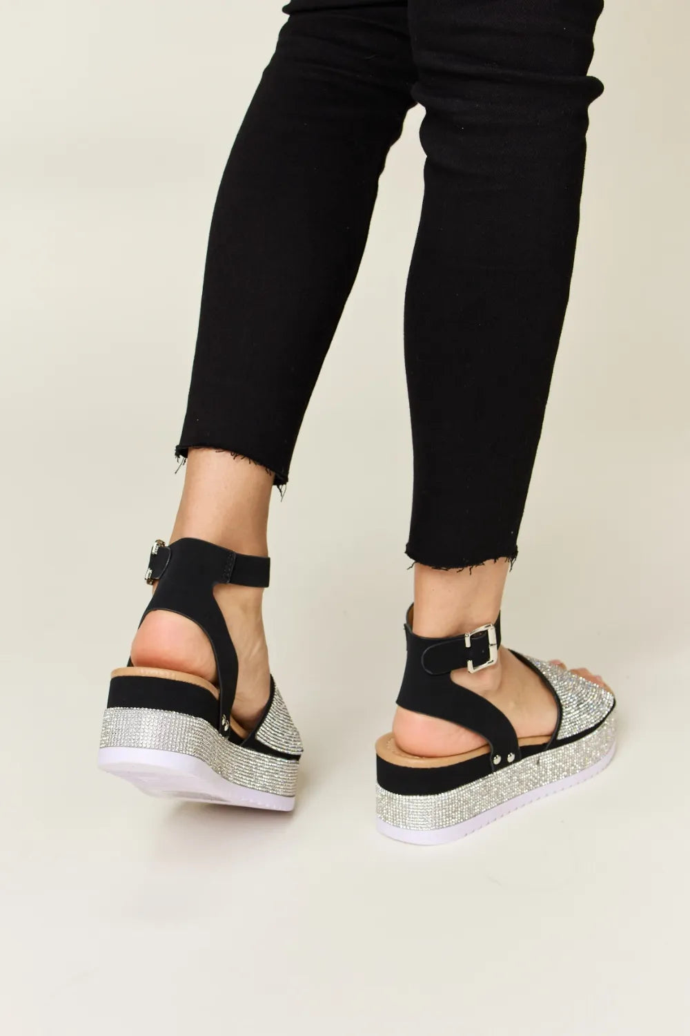 Forever Link Rhinestone Buckle Strappy Wedge Sandals Sandals