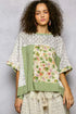 POL Sage Floral Patchwork Lace Accent Blouse with pastel florals