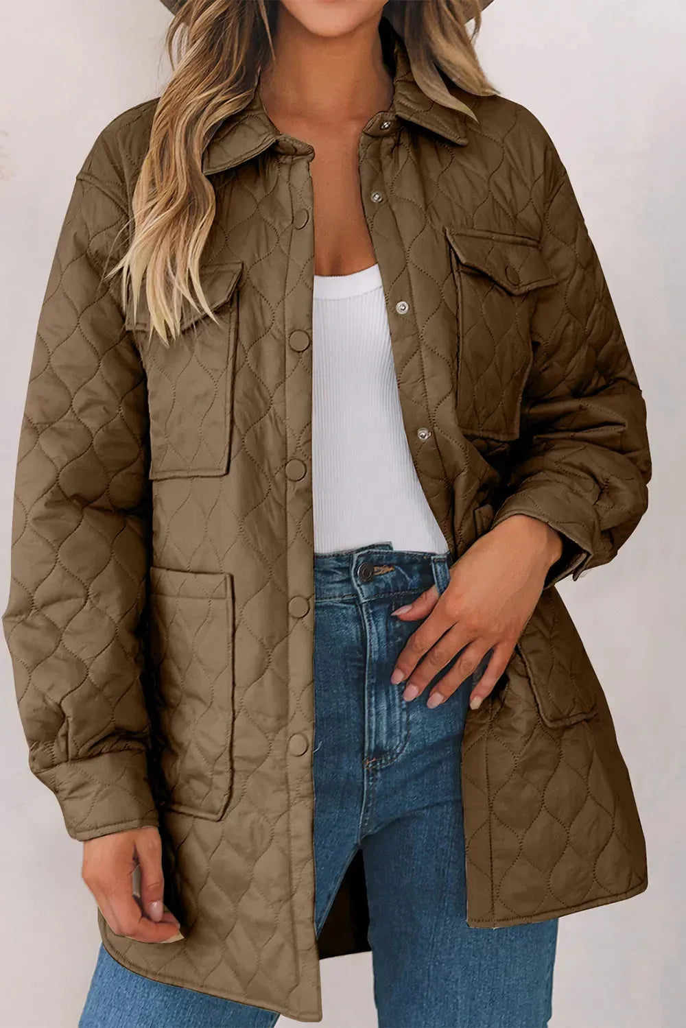 Snap Down Collared Winter Coat - DAVERRI FASHIONS