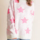 Oversized Star Pattern Ribbed Edge Drop Shoulder Sweater - DAVERRI FASHIONS