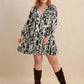 Plus Size Printed V-Neck Long Sleeve Mini Dress - DAVERRI FASHIONS