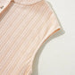 Daverri peach cap sleeve top with herringbone knit and metallic buttons