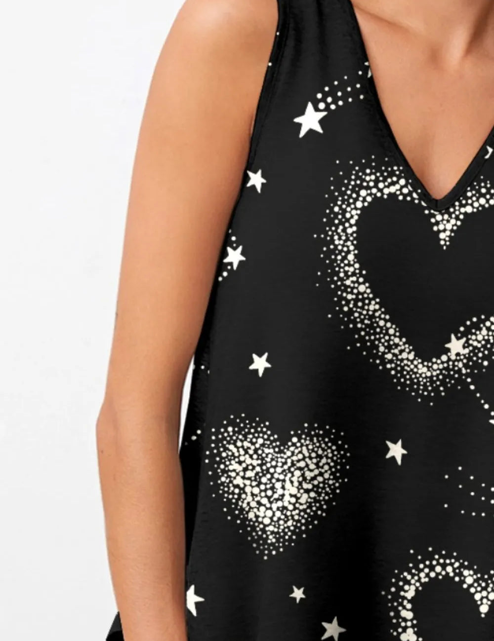 FAM-FAM Heart Printed V-Neck Tank | Tank Tops Daverri Fashions