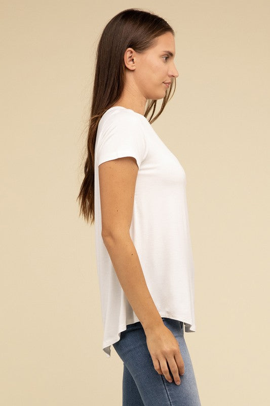 Flowy Round Hem Rayon Short Sleeve Top T-Shirts