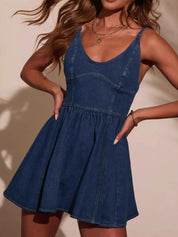 Dark Smocked Back Adjustable Strap Denim Mini Dress | Mini Dresses Daverri Fashions