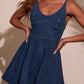 Smocked Back Adjustable Strap Denim Mini Dress - DAVERRI FASHIONS