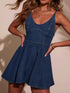 Smocked Back Adjustable Strap Denim Mini Dress - DAVERRI FASHIONS