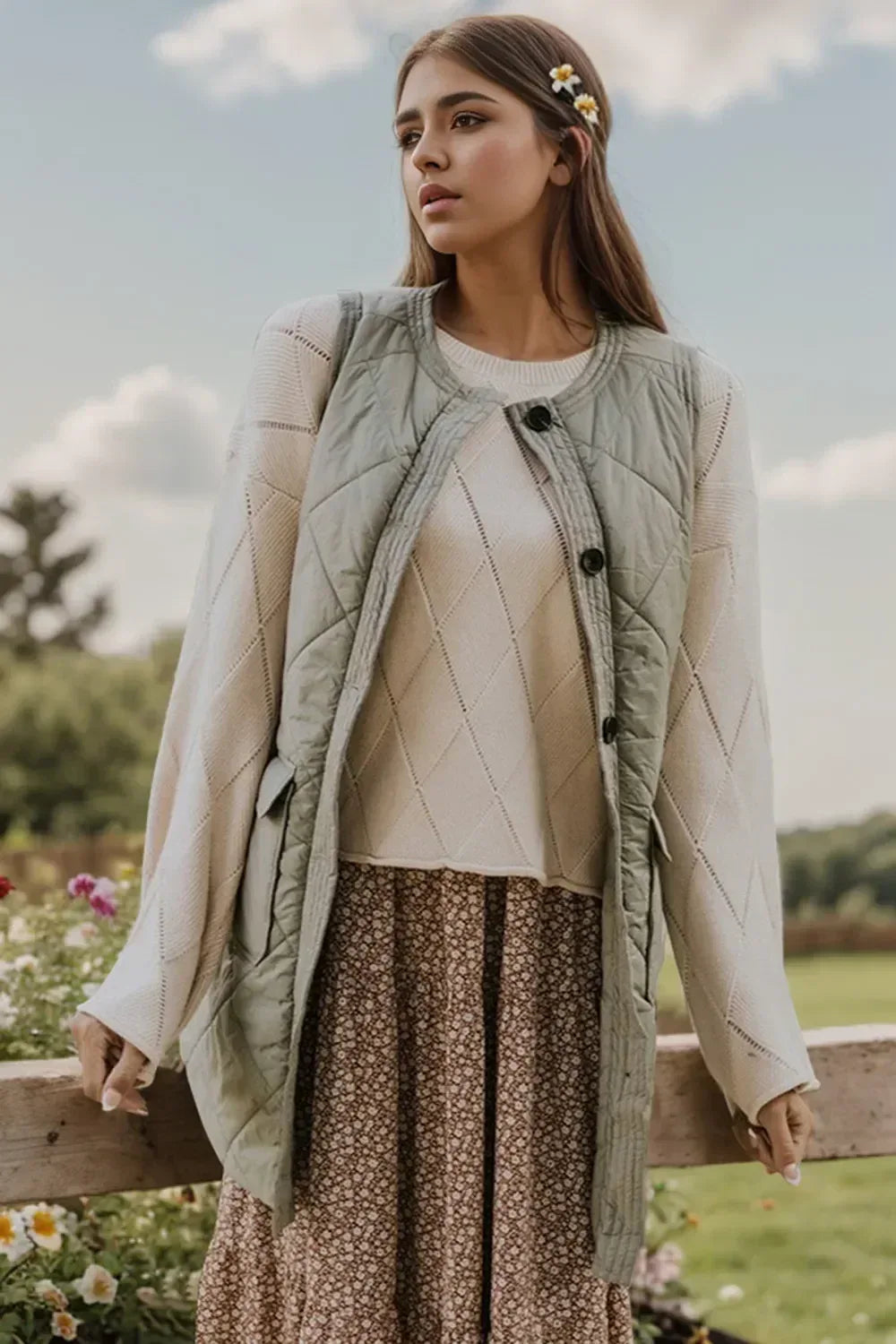 Button Up Pocketed Vest Coat - DAVERRI FASHIONS