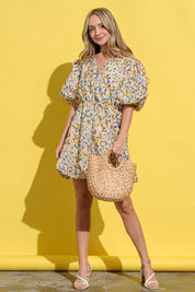And The Why Full Size Floral Surplice Puff Sleeve Dress | Daverri Fashions