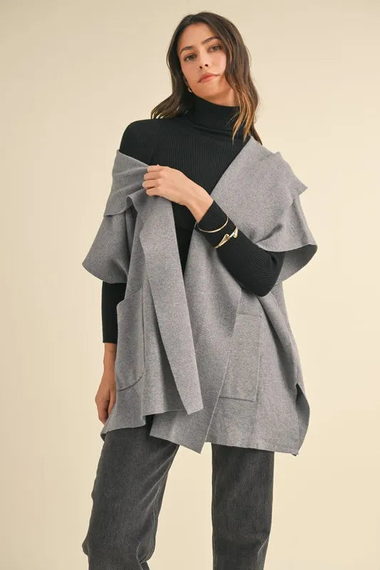 MABLE Knit Open Front Hooded Cardigan With Pocket Cardigans