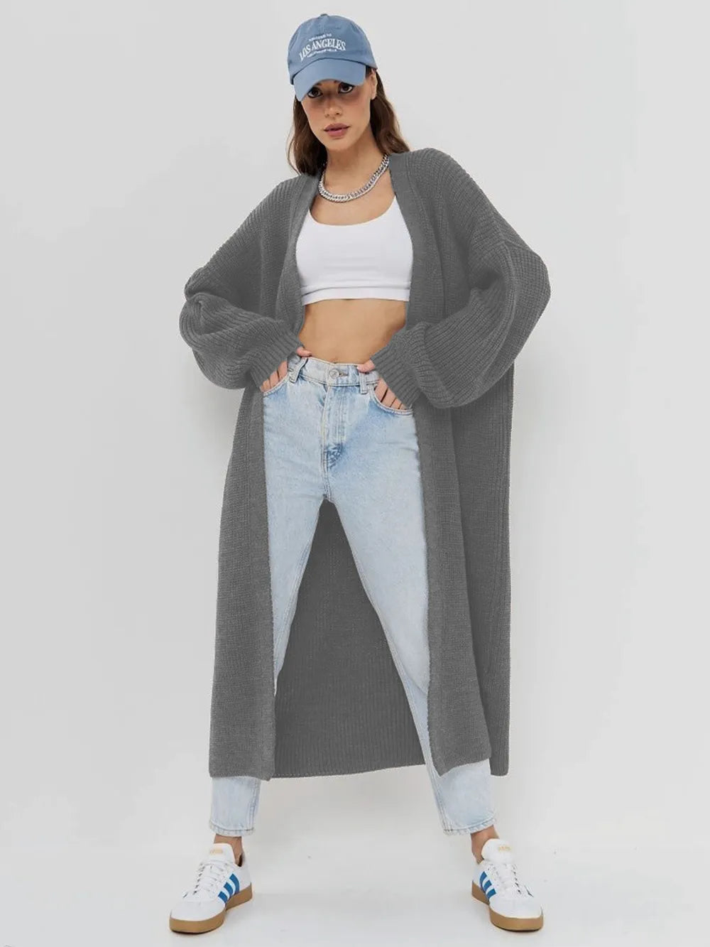 Open Front Long Sleeve Longline Cardigan | Cardigans Daverri Fashions