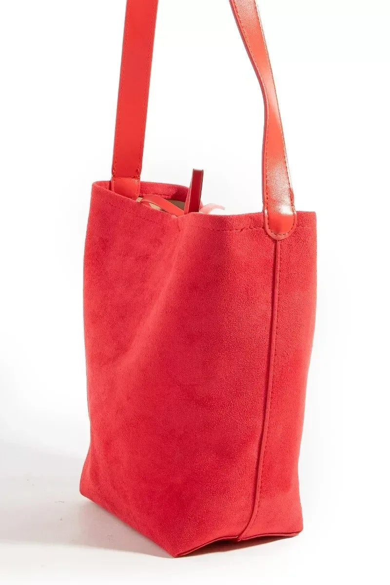 Fame Bucket Pouch Faux Suede Tote Bag - DAVERRI FASHIONS
