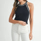 MABLE Contrast Trim Grecian Neck Cropped Tank Black L