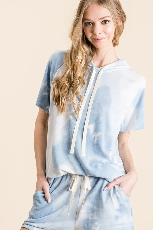 BiBi Tie Dye French Terry Hoodie Top and Bottom Set Short Sets