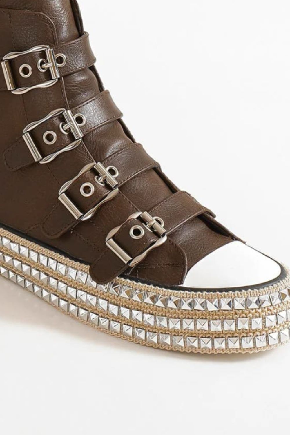 Beast Fashion Multi-Buckle Straps Studded Platform Sneakers Footwear