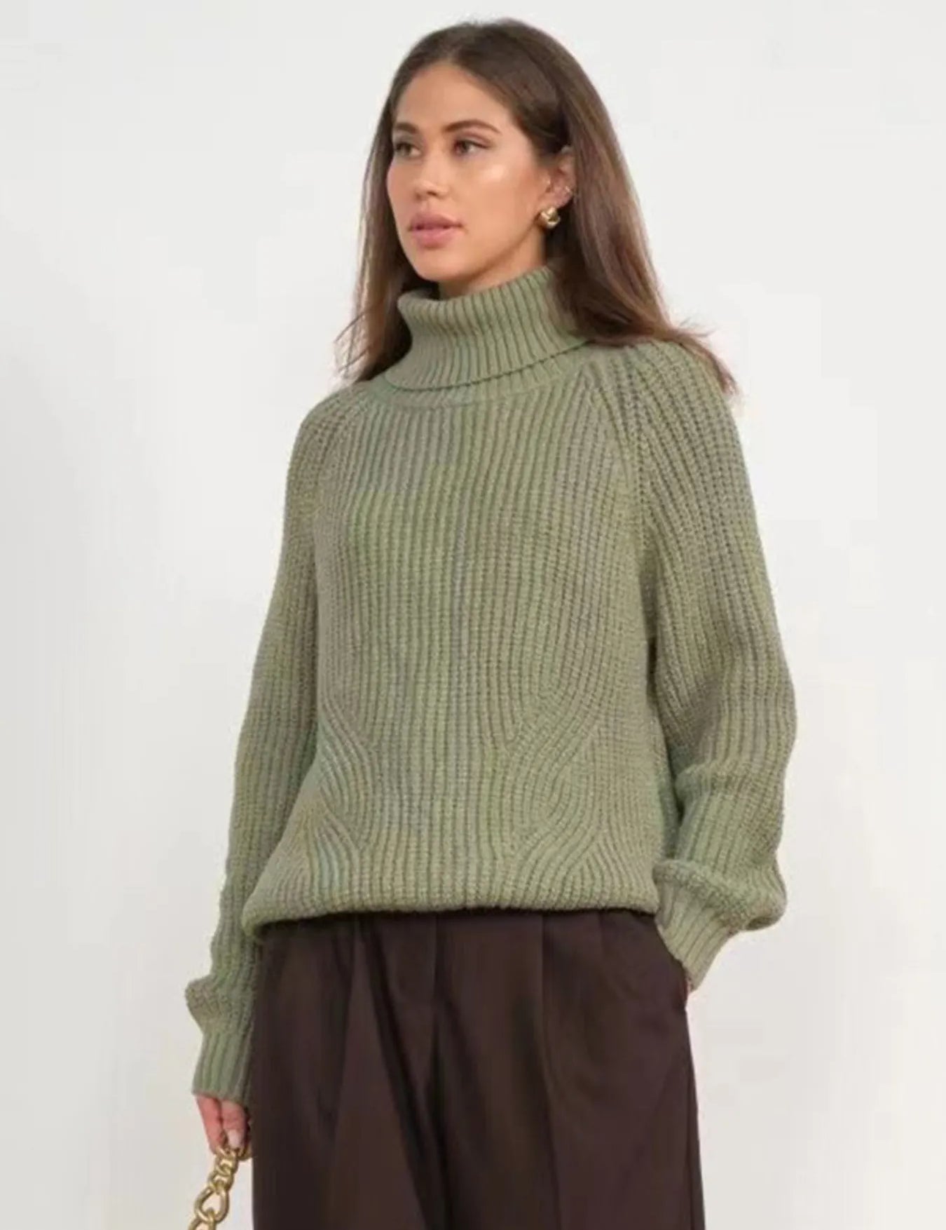 Green Turtleneck Long Sleeve Sweater | Sweaters Daverri Fashions