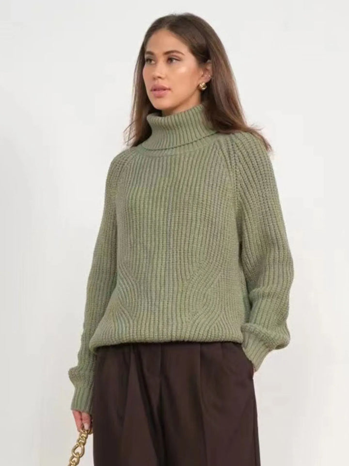 Green Turtleneck Long Sleeve Sweater | Sweaters Daverri Fashions