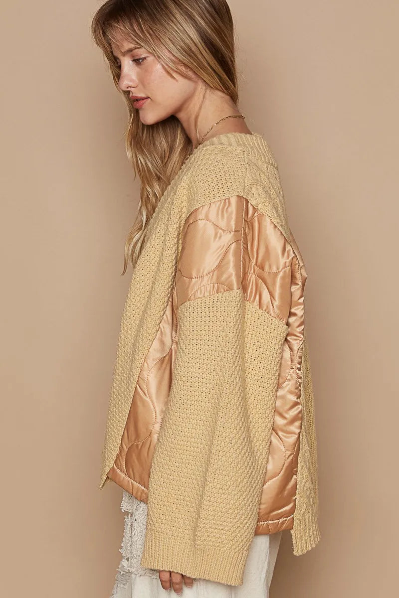 POL Quilting Patch Button Up Cable Knit Jacket Camel Multi | Jackets Daverri Fashions
