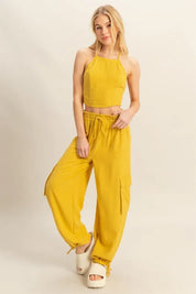 MUSTARD L HYFVE Crop Top and Cargo Pants Set | Outfit Sets Daverri Fashions