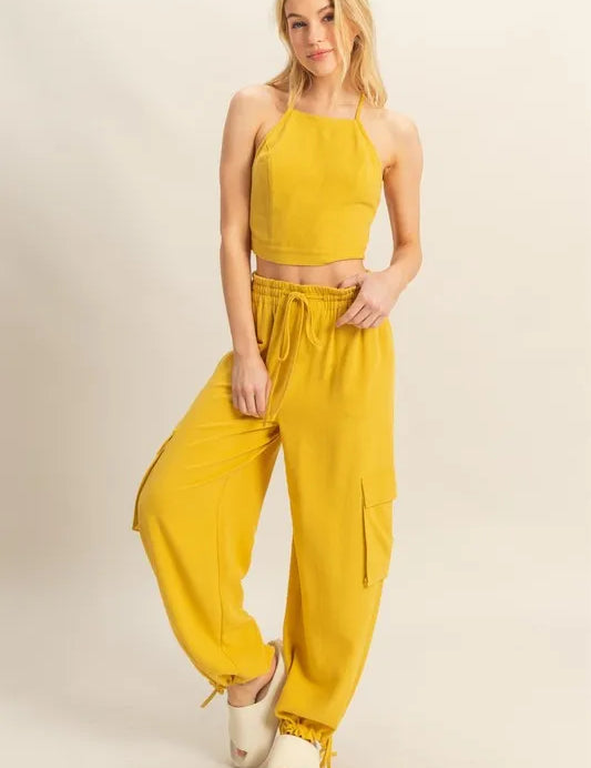MUSTARD L HYFVE Crop Top and Cargo Pants Set | Outfit Sets Daverri Fashions