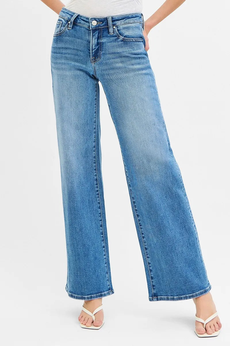 RISEN Full Size Low Rise Wide Leg Jeans MEDIUM Jeans