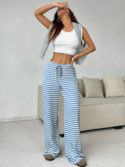 Striped Wide Leg Drawstring Pants | Loungewear Pants Daverri Fashions