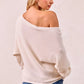 BiBi Waffle Knit Off Shoulder Cream Ribbed Sweater