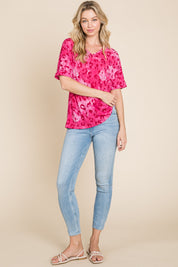 BOMBOM Leopard V-Neck Short Sleeve T-Shirt | Daverri Fashions