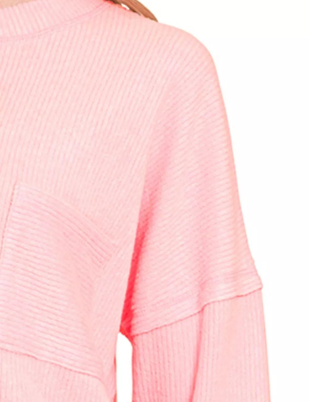 Zenana Ribbed Brushed Melange Hacci Sweater with Chest Pocket | Sweaters Daverri Fashions